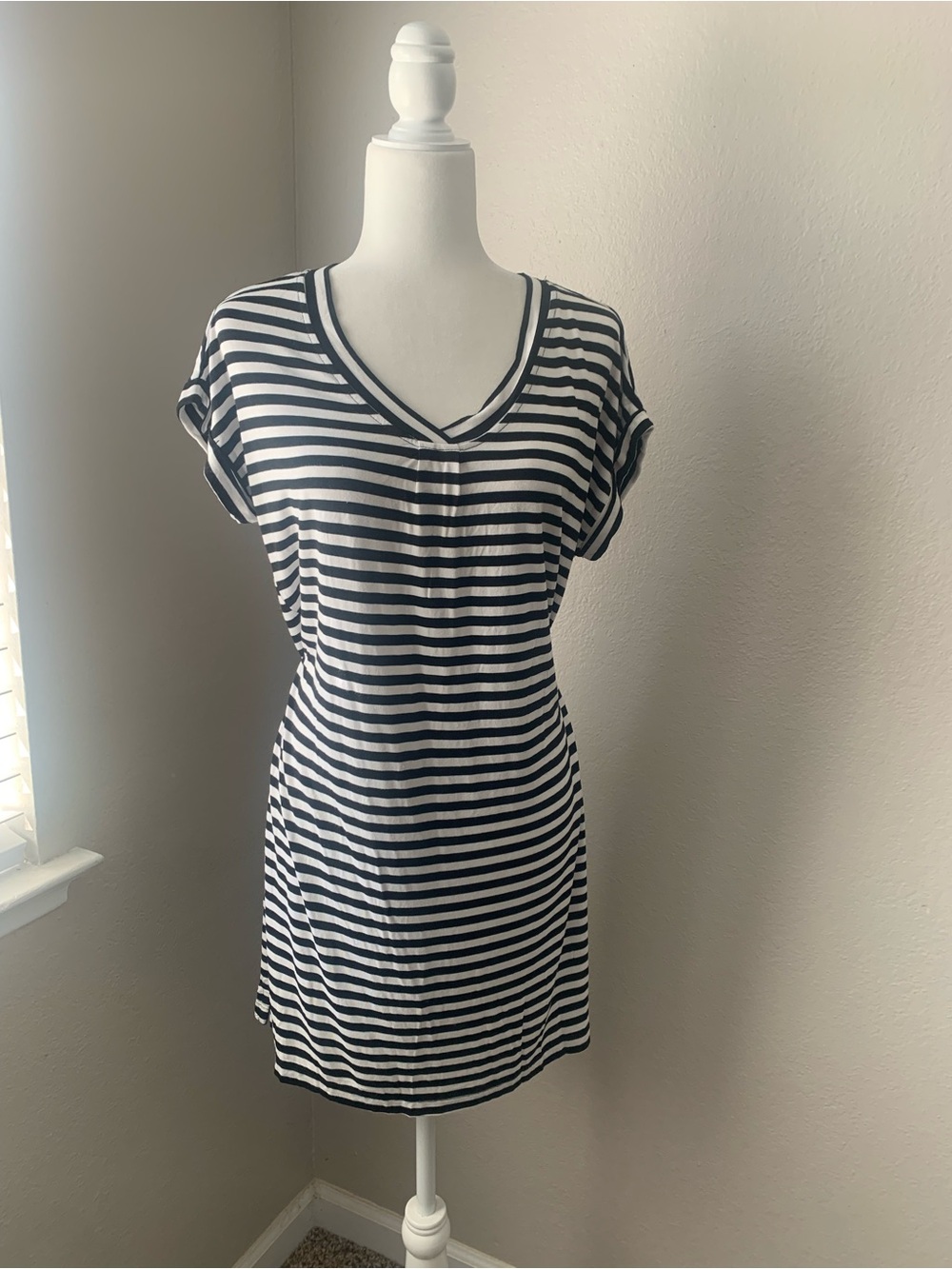 Worthington Navy and White Striped V-Neck Dress